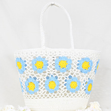 手提编织包手工椭圆密底六瓣花钩编包女士包包全棉柔软女包针织包