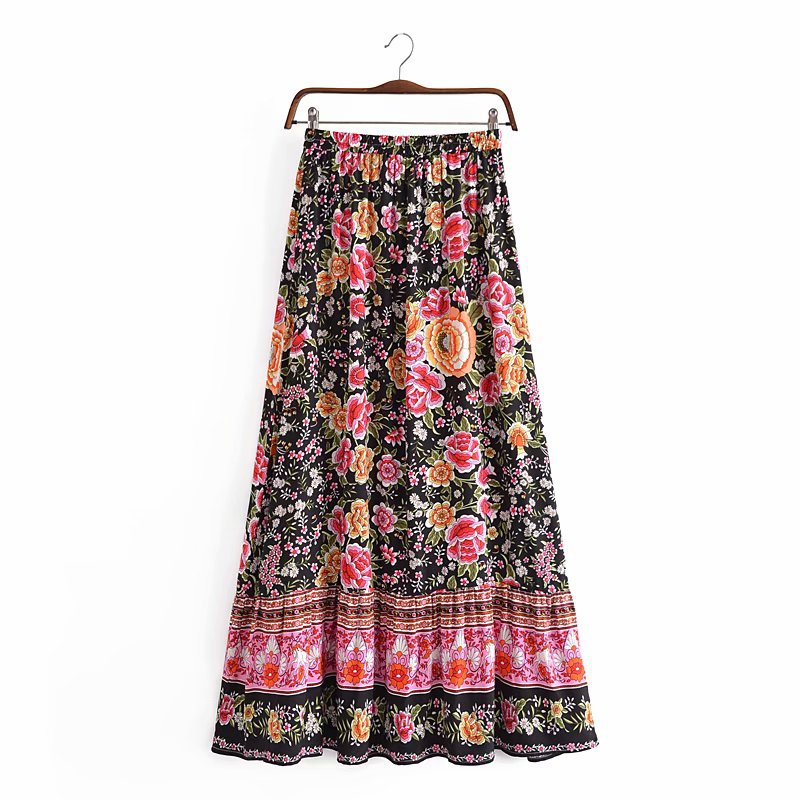 2021 Early Autumn New European And American Fashion Women's Bohemian Resort Style Rayon Printed Long Skirt_ecoleips.com