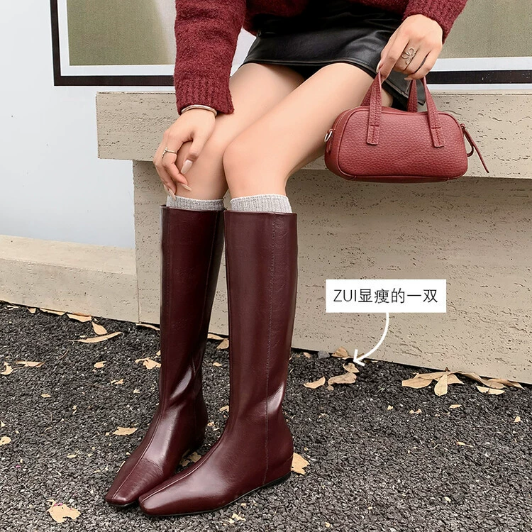 4CM внутренние высокие сапоги с квадратными головами