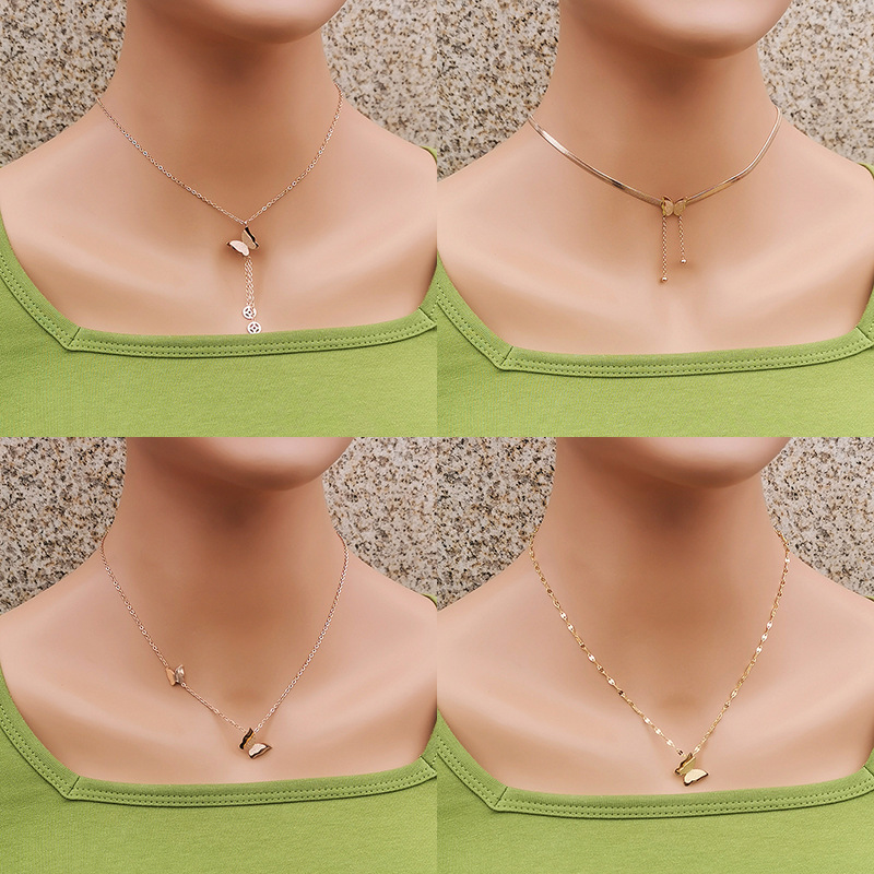Simple Style Butterfly Titanium Steel Plating Pendant Necklace 1 Piece