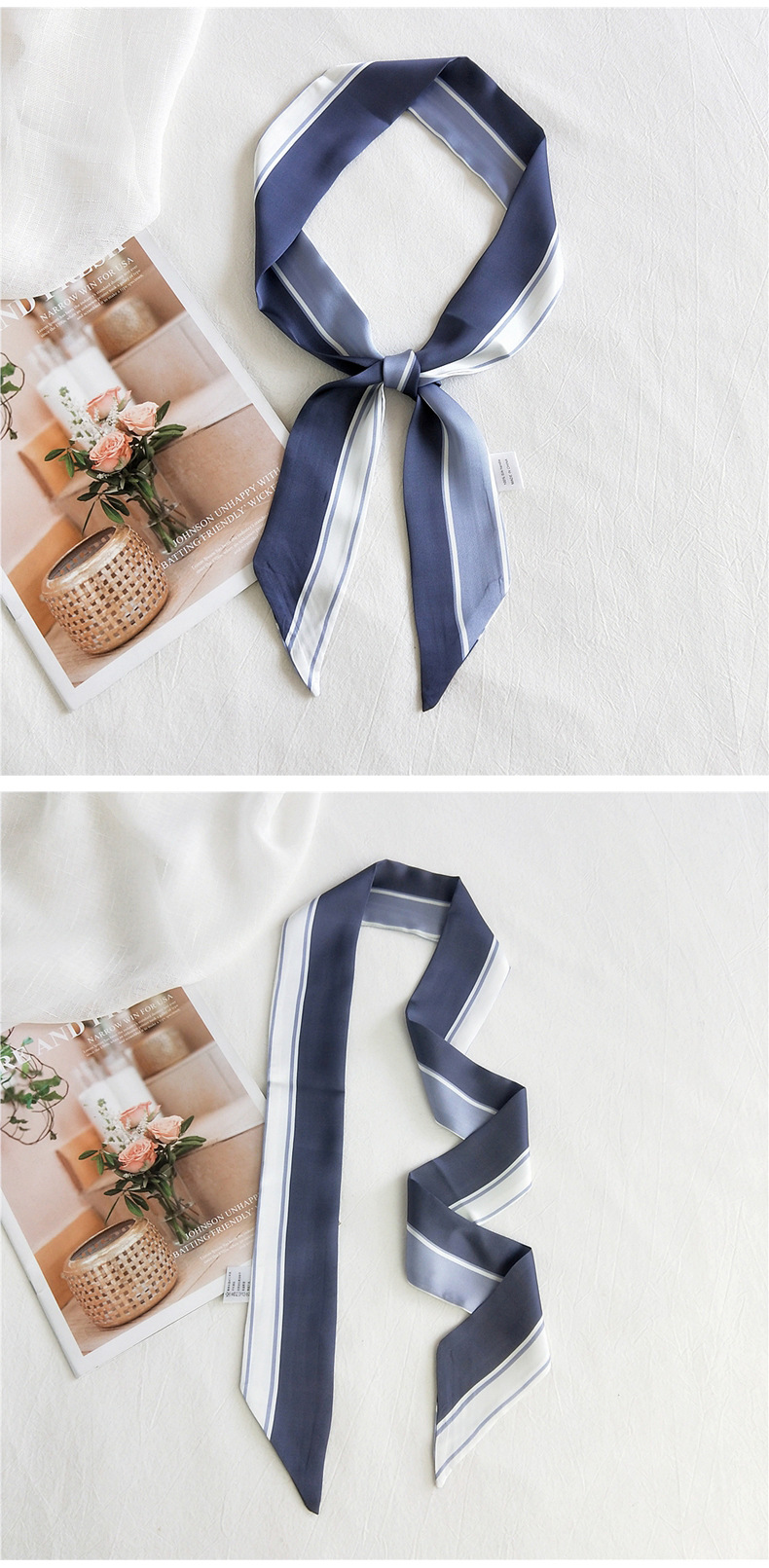 30g Weight Silk Scarf Classification Travel Occasion Unisex Gender Sweet Style Khaki, Grey, White, Purple, Red, Green, Blue, Yellow, Black Color Fashion Narrow Long Small Silk Scarf 21