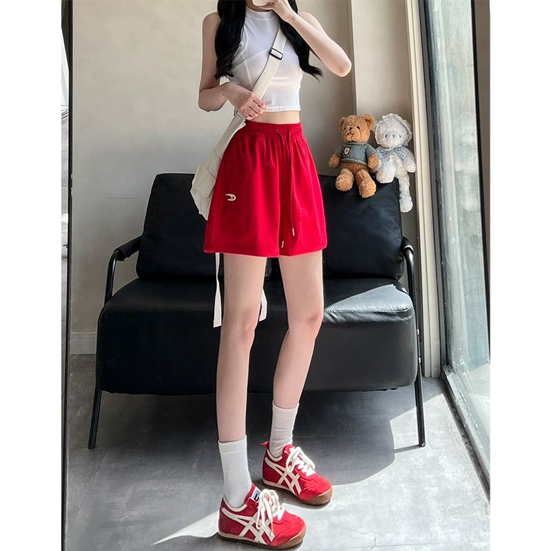 Красные быстросохнущие шорты-карго с вышивкой для женщин, летняя новая верхняя одежда, легкие и свободные широкие спортивные брюки с высокой талией