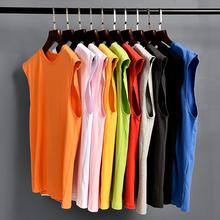 工厂批发纯色t坎肩背心男士休闲运动圆领无袖T恤衫打底上衣潮流男