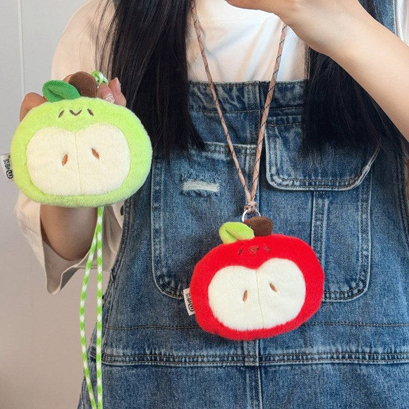 Maofan Original Cute Red Apple Neck Bag Fruit Headphone Bag Card Bag Storage Green Coin Purse Couple Accessories