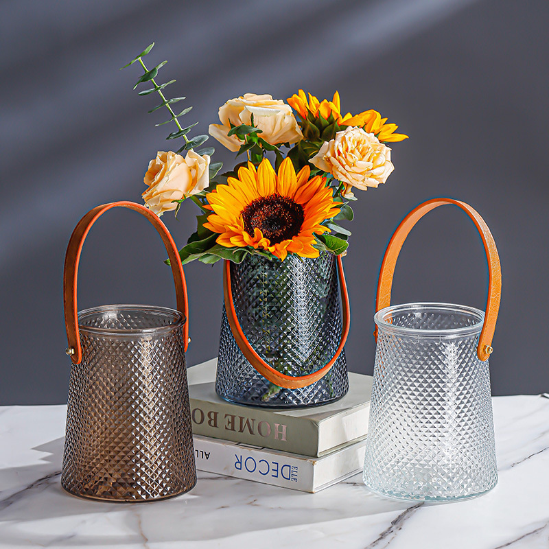 Light Luxury Simple Portable Glass Vase Wide Mouth Cultivated Flower Vase Style Creative Living Room Table Decoration