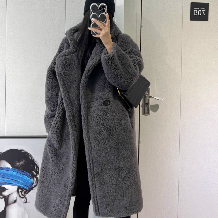 2025 New Teddy Style Hooded Fur Integrated Coat, Mid-Length Lamb Wool Coat for Women, Winter Shearling Fur