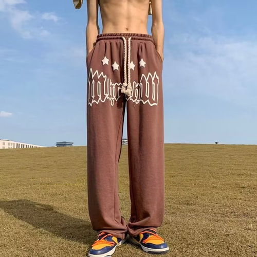 American Retro Men's Streetwear Loose Wide Leg Straight Leg Sweatpants Winter Casual Pants