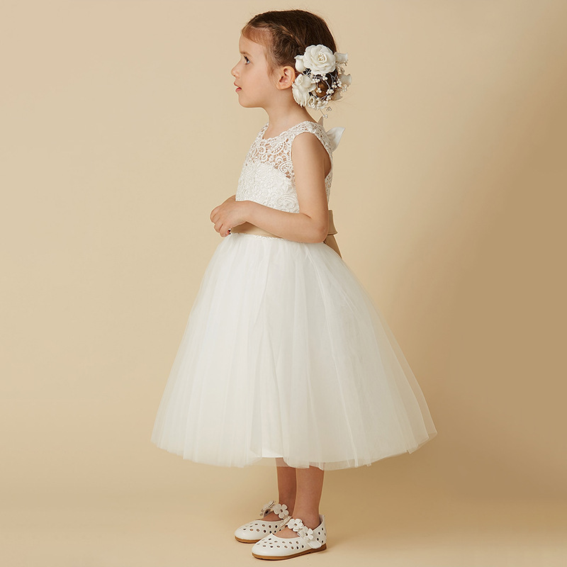 Nuevo Comercio exterior transfronterizo vestido de novia para niños niñas sin mangas encaje rendimiento cumpleaños puffy princesa vestido midi