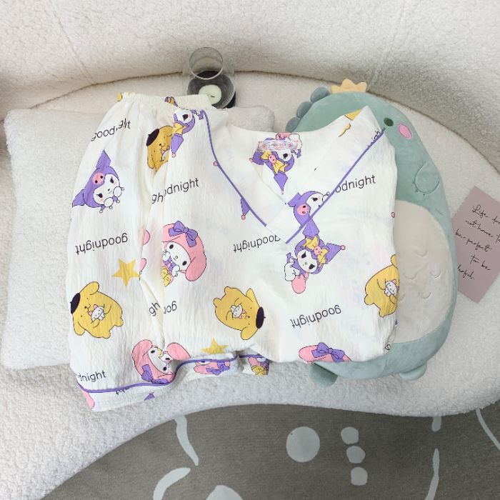 Vietnam transfronterizo transmisión en vivo estilo caliente verano con cuello en V nube pijamas de algodón pantalones de manga corta para mujer traje de servicio a domicilio para estudiantes de dibujos animados