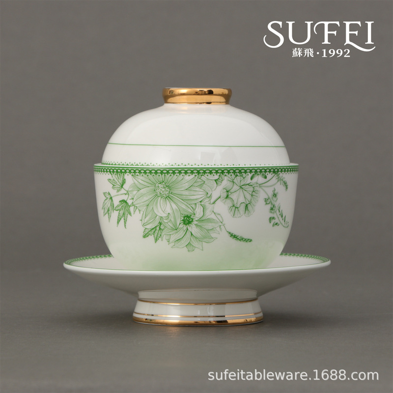 Su Fei Flower Story Green Bone China Restaurant Banquet Decorative Plate Cushion Plate Guofeng Flower Plate New Rongji Cold Dishes