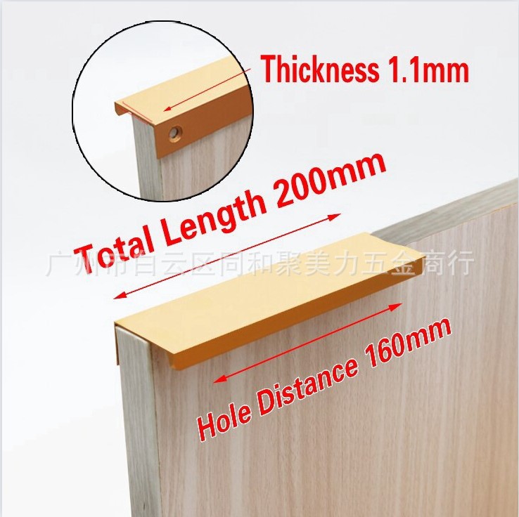 Puerta de armario invisible sin perforaciones mango oculto cajón minimalista moderno mango alargado negro oro plata