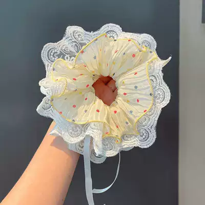for Girls, Hair Accessory for – Saç üçün rezinlər - yellow-polka-dot-hair-tie-with-ribbon-hair-tie-with-ribbon-about-33cm