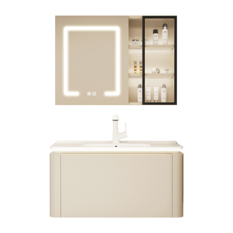 Cerámica integral lavabo moderno simple inodoro de madera sólida gabinete de baño combinación lavabo facial espejo inteligente gabinete lavabo