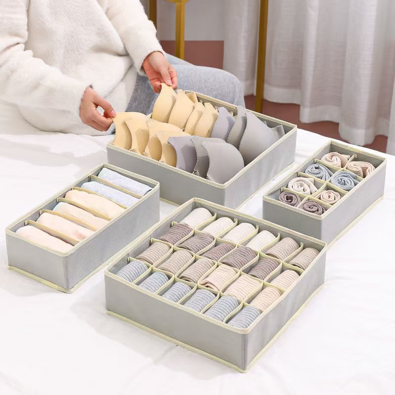 Caja Organizadora de Ropa Interior Plegable Set de 4 Piezas de Tela para el Hogar