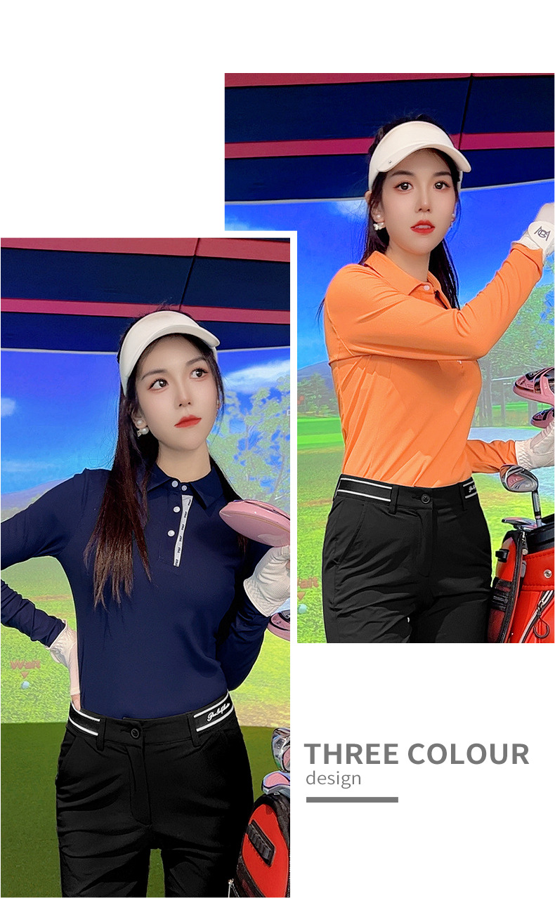 Áo polo nữ dài tay chơi golf co giãn cao họa tiết tương phản — Áo sơ mi POLO màu xanh nước biển [họa tiết Walvag/màu tương phản/độ đàn hồi cao] YF740, Áo sơ mi POLO màu trắng [họa tiết Wallace/tương phản màu/đàn hồi cao] YF740, Áo sơ mi POLO màu cam [họa tiết Walvgue/tương phản/đàn hồi cao] YF740 chi tiết 11