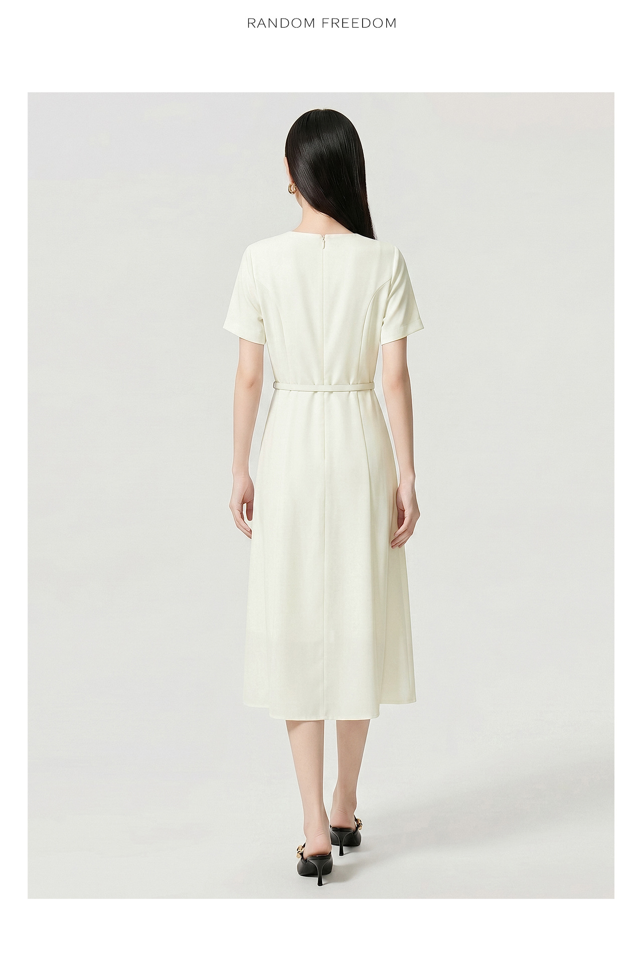 Đầm maxi nữ thắt eo chất liệu chiffon, cổ phiêu bèo nhún, tay ngắn — màu đen chi tiết 17
