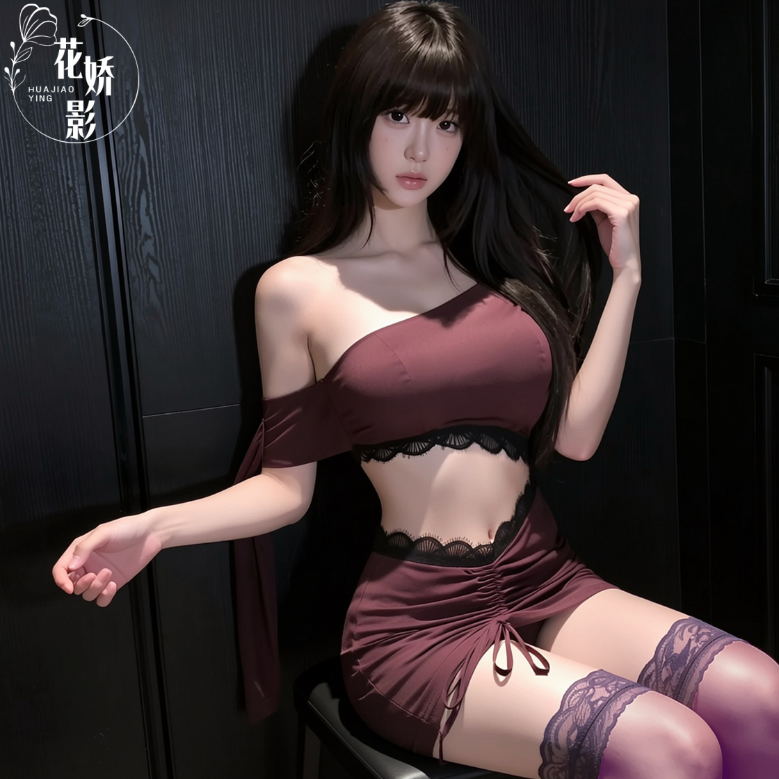 Hua Jiaoying Royal Sister's lace spliced ​​waist-exposing sexy pure desire butt-covering skirt, sweet and cool hot girl's sexy lingerie, no need to take off temptation