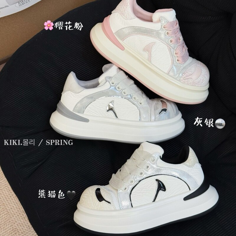 Mollykiki Thick-Soled Graffiti Versatile Height-Increasing 2026 Early Spring New Niche Designer White Sneakers Trendy