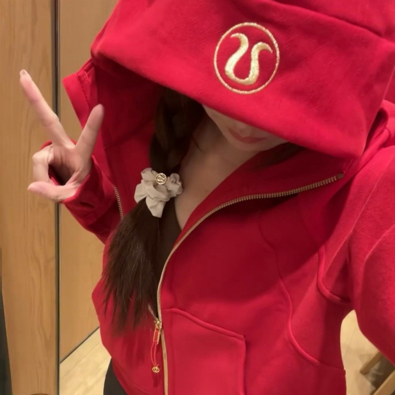 Lulu Embroidered Original Label Scuba Full-Zip Jacket Casual Sports Sweatshirt Loose Fleece Jacket Yoga Top