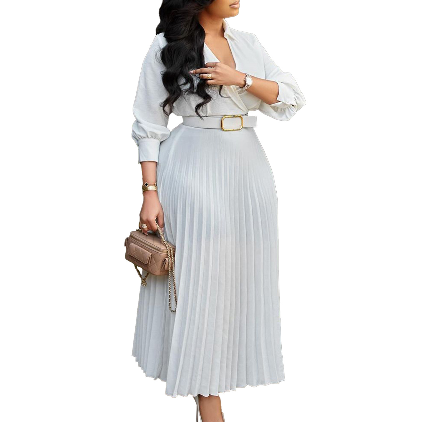 Women's Regular Dress Simple Style V Neck Belt 3/4 Length Sleeve Solid Color Midi Dress Business display picture 8