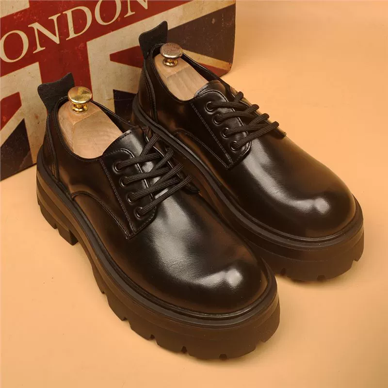 Модные мужские кожаные туфли на толстой подошве в британском стиле, деловая официальная одежда, повседневные универсальные маленькие кожаные туфли на мягкой подошве с большим носком для мужчин, модные