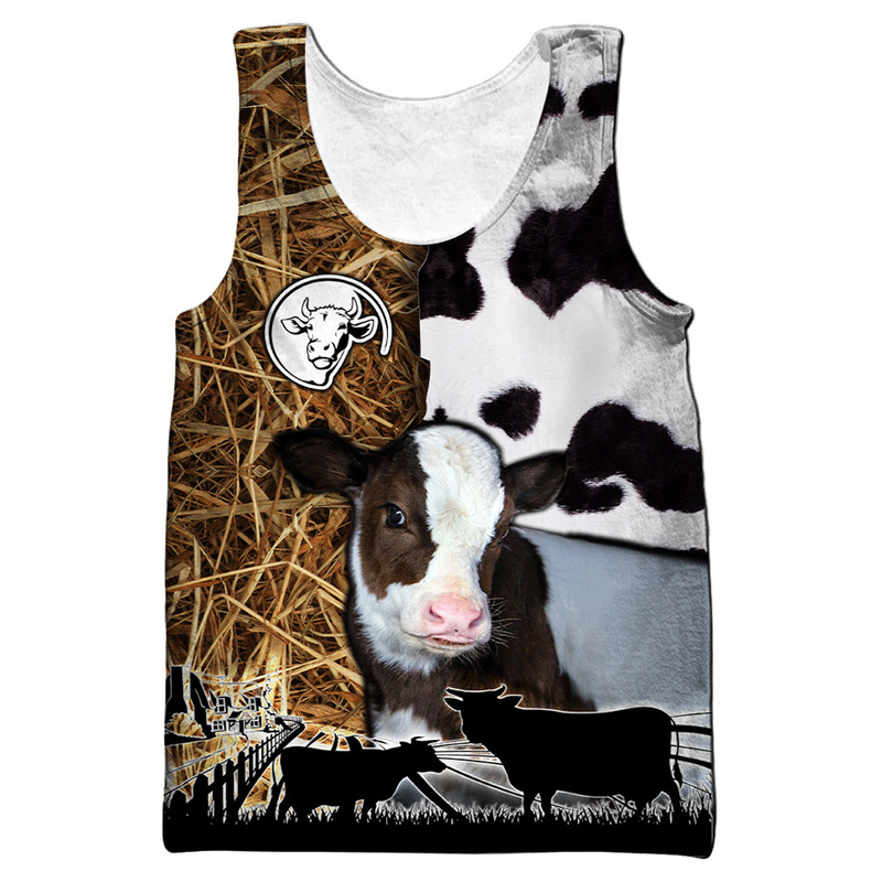 CLOOCL foreign trade for men's vest 3D digital cow printing round neck sleeveless jacket cross-border spot wholesale CLOOCL foreign trade for men's vest 3D digital cow printing round neck sleeveless jacket cross-border spot wholesale