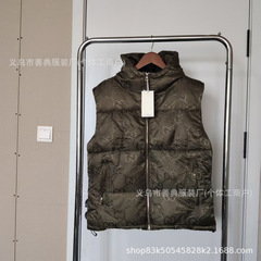 跨境新款秋冬羽绒马甲时尚潮流休闲保暖男暗纹花男女同款加厚外套