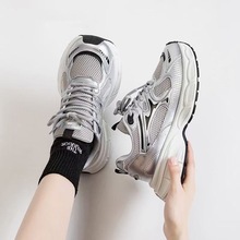 春秋季韩版轻便厚底增高老爹鞋2025年新款休闲百搭网面运动鞋女鞋
