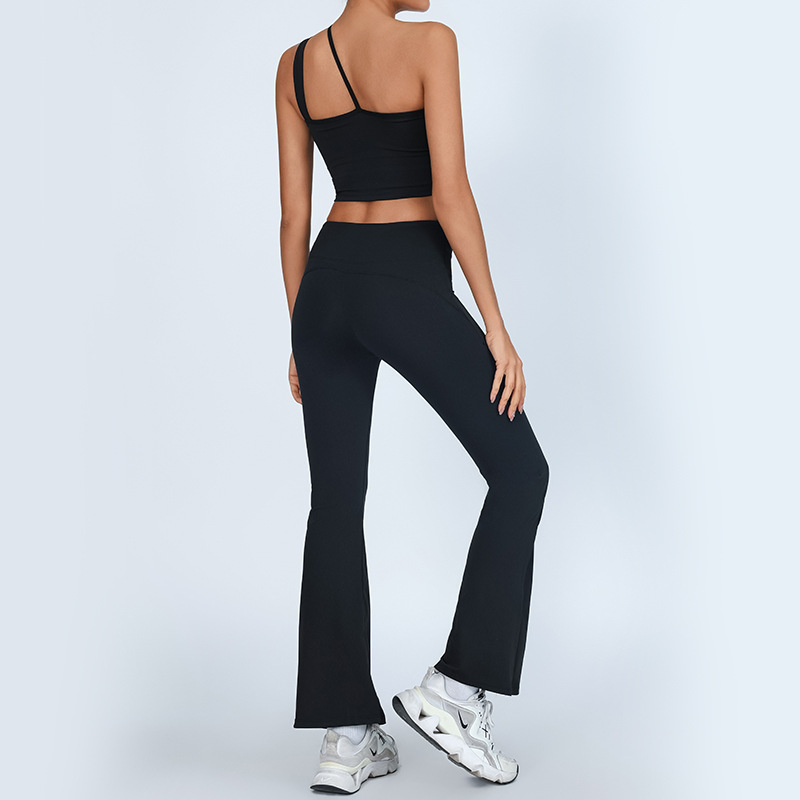 Nuevo traje de yoga con almohadilla para el pecho, chaleco de hombro envuelto en el pecho, cintura alta, levantamiento de cadera, ejercicio, fitness, pantalones de cuerno dividido