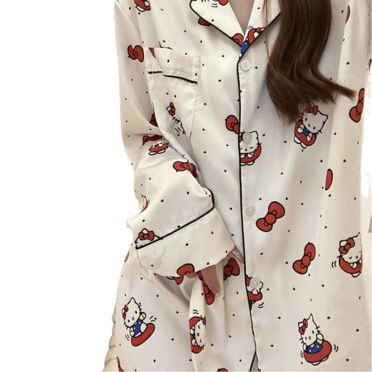 Bowknot kitty cat Korean style ins cute pajamas women's spring and autumn new long sleeve trousers home clothes can be worn outside
