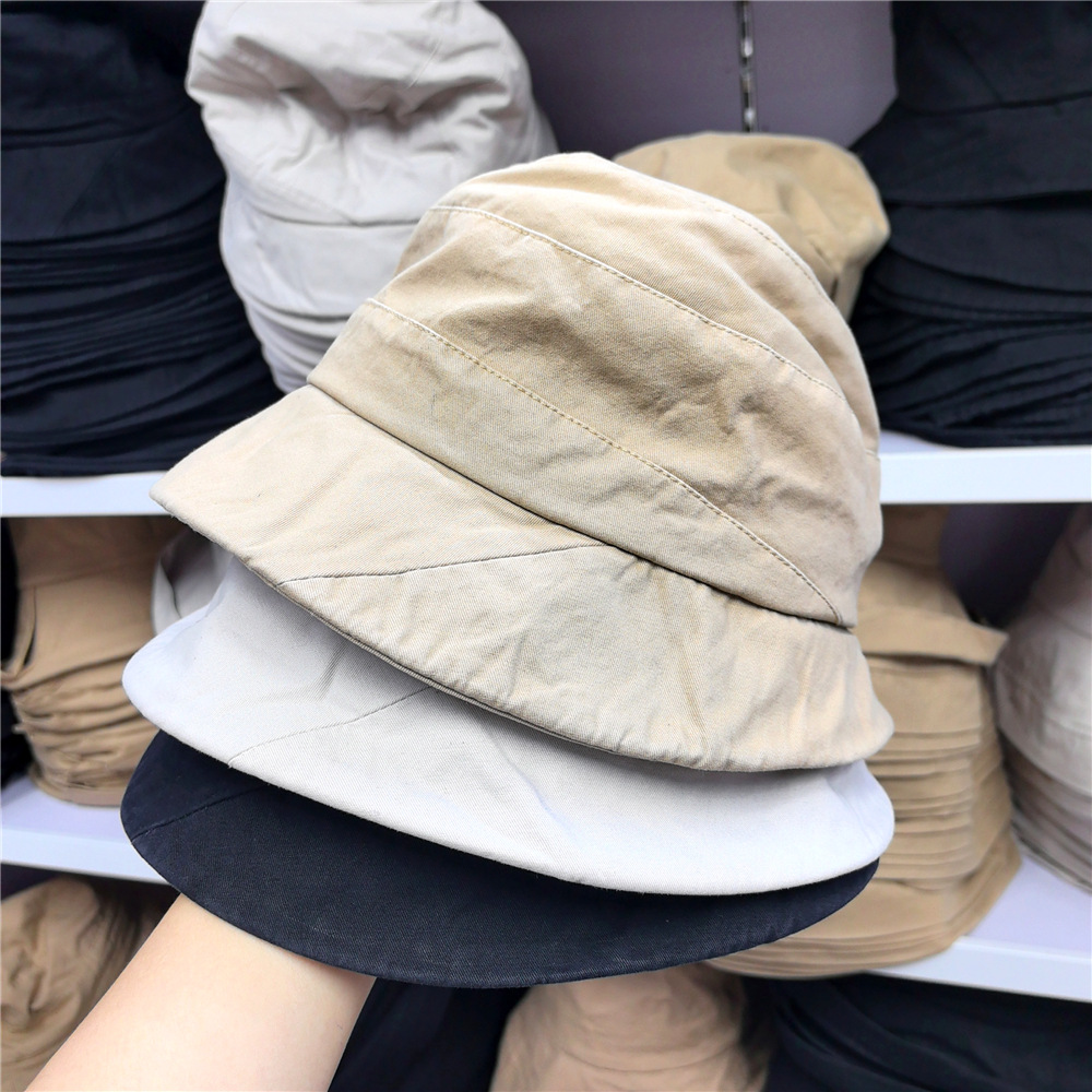Japanese-style minimalist washed cotton fisherman hat for women, spring and summer, natural, casual, versatile, front long and back short, bowl hat, sun protection hat