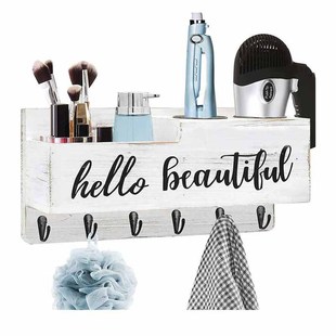 Solid Wood Wall-Mounted Toilet Bathroom Storage Rack Hair Dryer Curling Iron Placement Rack Haircut Tool Rack