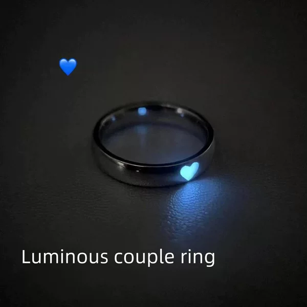 Japanese and Korean Elemexsu Niche Heart Luminous Ring Live Mouth Adjustable Couple Ring for Girlfriend