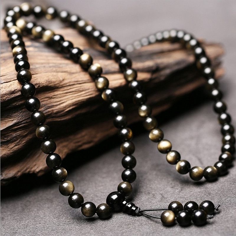 天然黑曜石108颗手链 金曜石/银曜石/彩虹眼黑曜石多款多圈手串