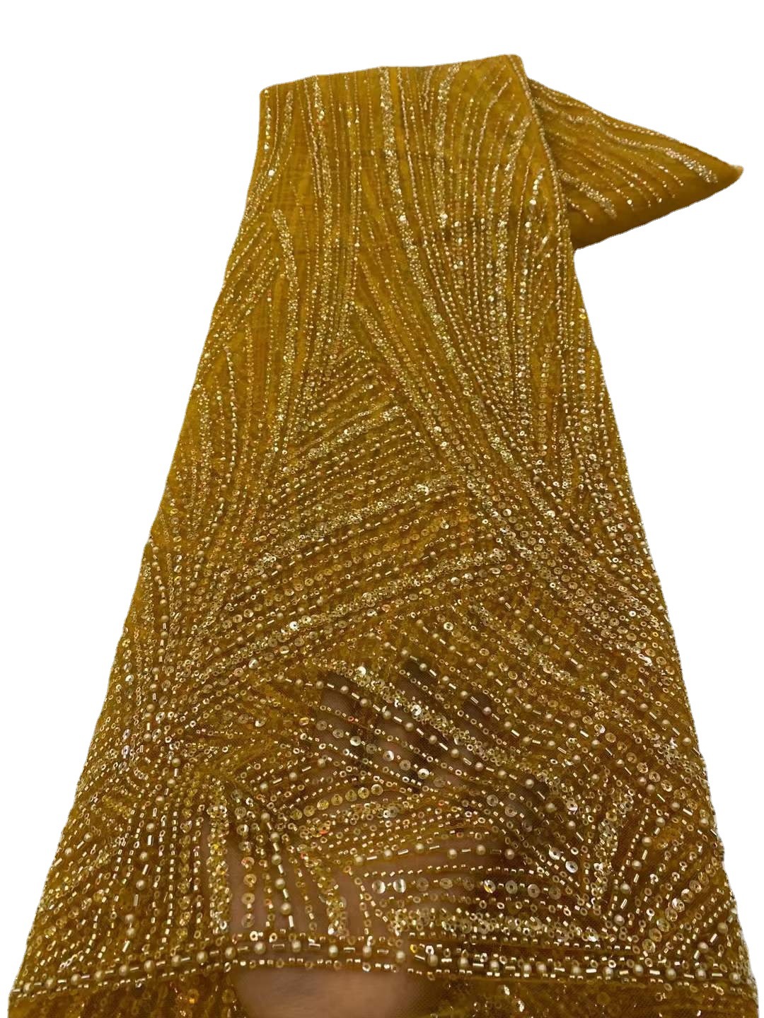 Francés con cuentas bordado de malla de lentejuelas vestido de novia vestido de tela de encaje con cuentas JX3435 image 6
