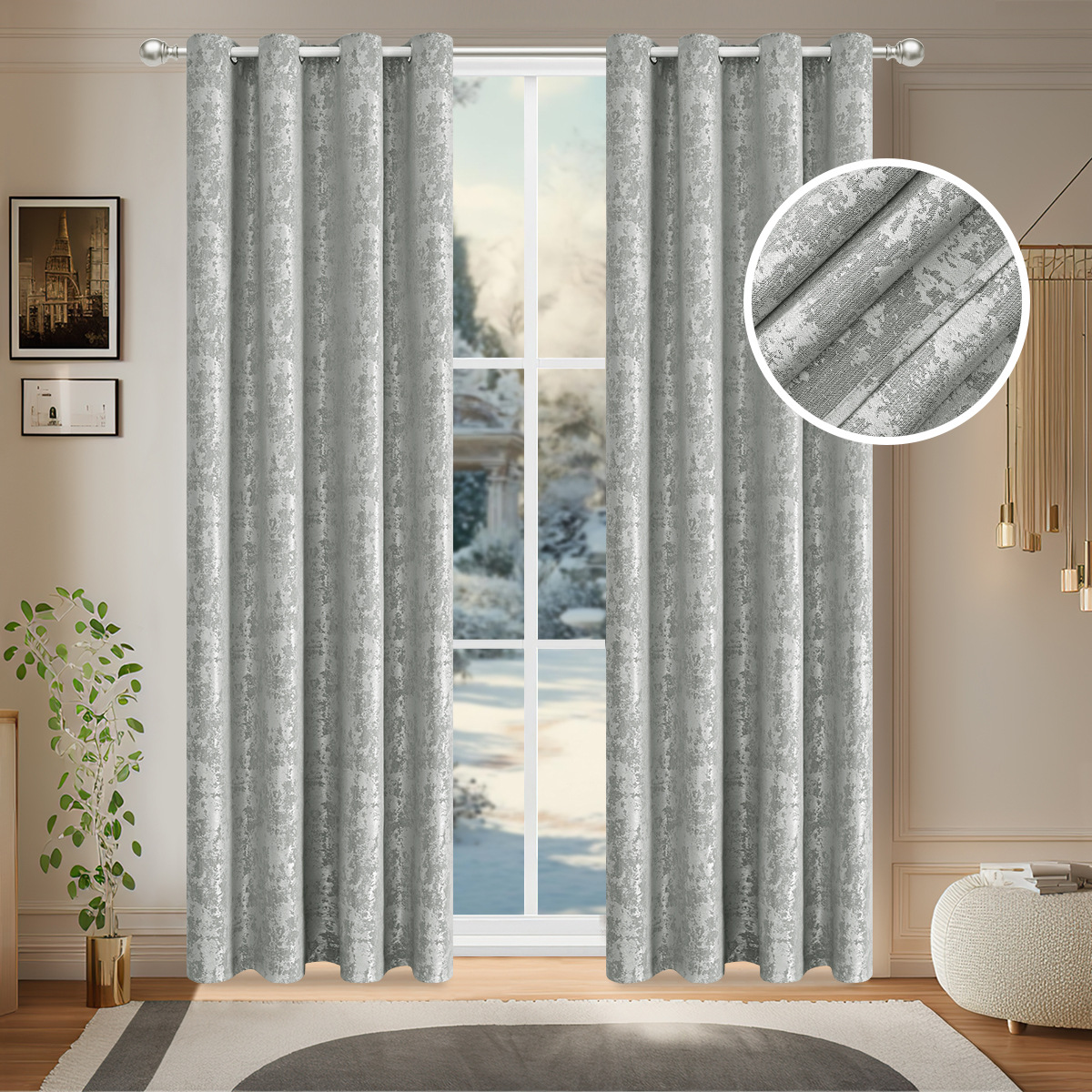 Amazon transfronteriza nueva luz y sombra brillante cortina de sombra cortina de perforación de dormitorio cortina de protección solar TEMU