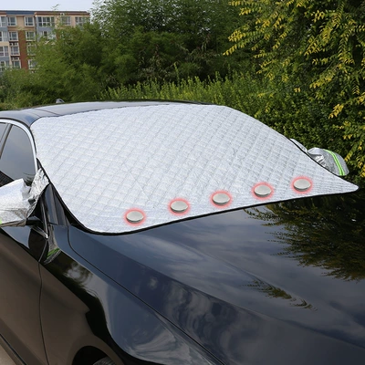 Car Snow Cover Front Windshield Anti-Freeze Cover Winter Snow Cover Anti-Frost Cloth Car Clothing Half Cover Sun Protection Sunshade (Car snow shield) - silver-5-magnetic-thickened