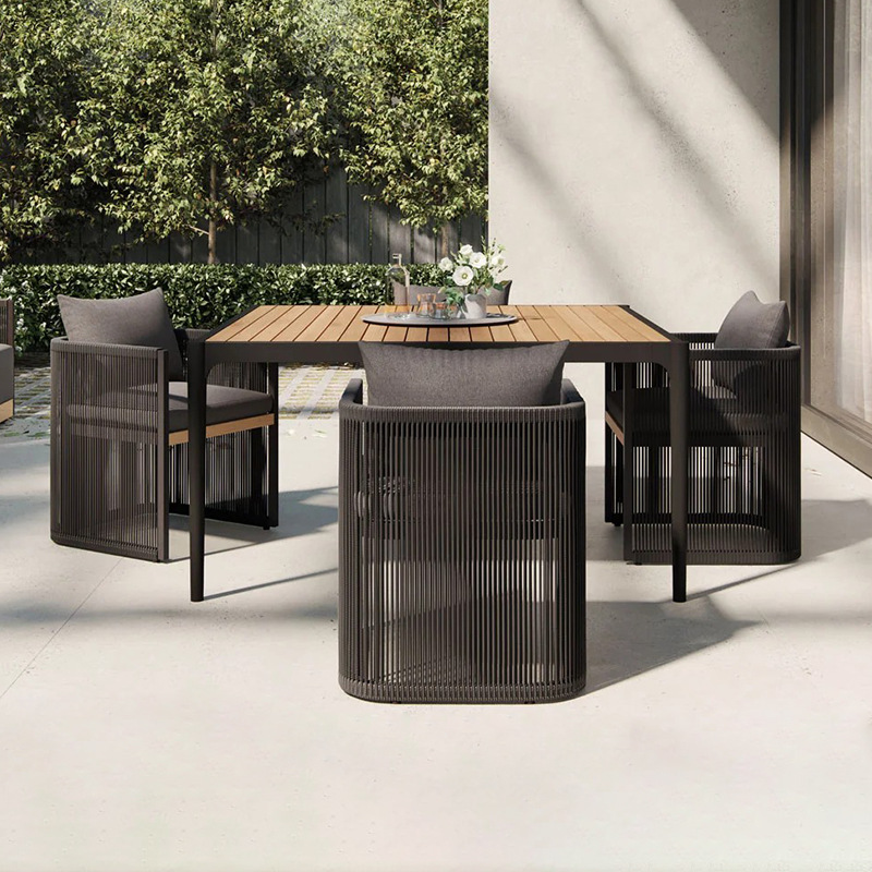 Muebles de patio para exteriores, muebles de jardín para villas, conjunto de sillas de teca y ratán para balcón, mesa y sillas de ratán tejido para exteriores. image 5