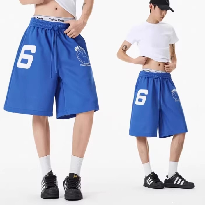 American High Street Style Blue Letter Shorts for Men and Women, New Summer Loose Straight-Leg Basketball Shorts, Trendy Sports Pants American High Street Style Blue Letter Shorts for Men and Women, New Summer Loose Straight-Leg Basketball Shorts, Trendy Sports Pants