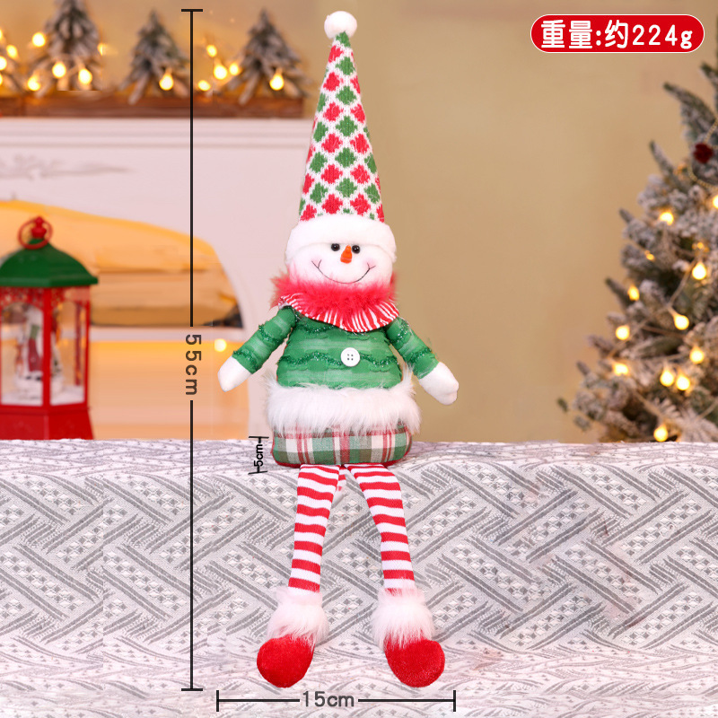 新しいクリスマスロングレッグ人形装飾クリスマス赤と緑のチェック柄老人雪だるまぬいぐるみデスクトップ装飾品|undefined