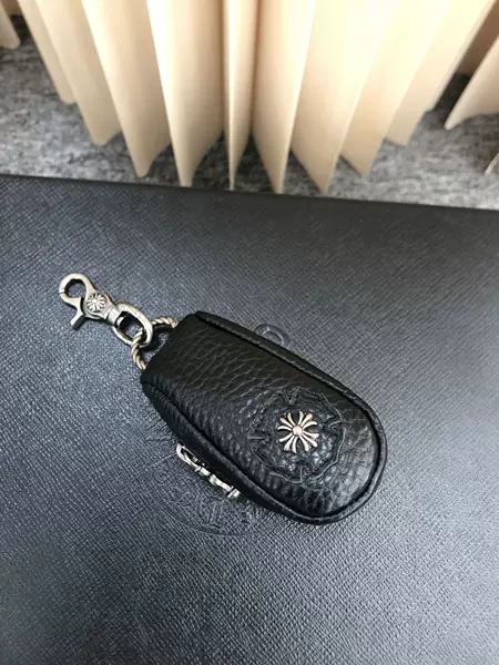Trendy Brand Cross-Shaped First-Layer Cowhide Leather Keychain Bag Accessory with Lychee Pattern, Popular Model