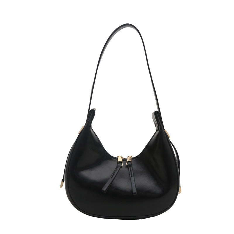 Bolsa de hombro de mujer brillante, doble cremallera, bolso de brazo, bolso de media luna, bolso de tendencia, bolso de nicho, bolso de mano.