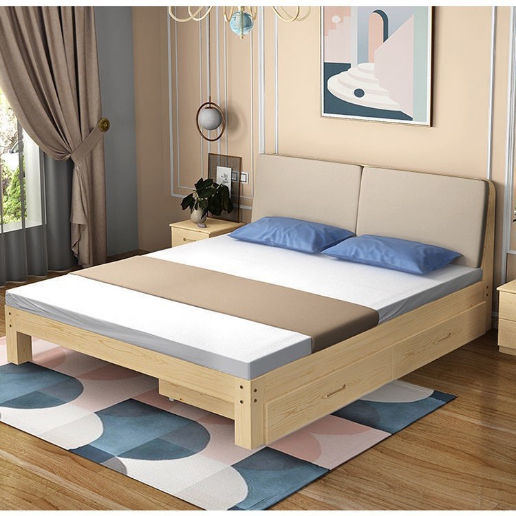 Solid Wood Bed 1.8m Pine Double Bed 1.5m Economical Adult Modern Simple Simple 1 Single Bed Frame