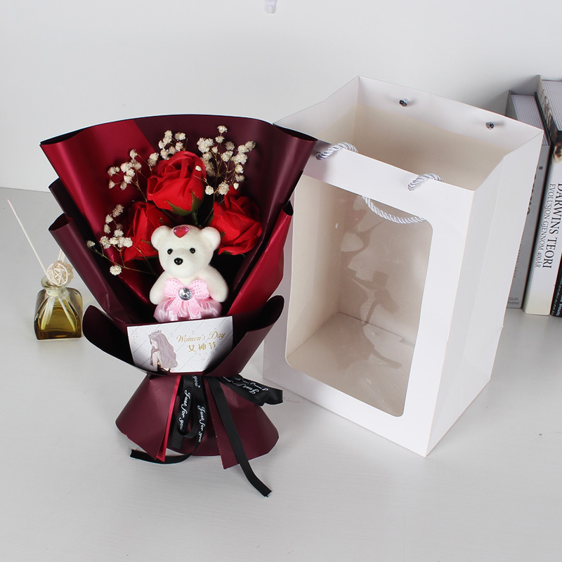 红玫小熊+橱窗花束