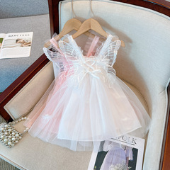 女童公主裙新款夏季吊帶裙蝴蝶翅膀款連衣裙洋氣百搭女寶寶背心裙