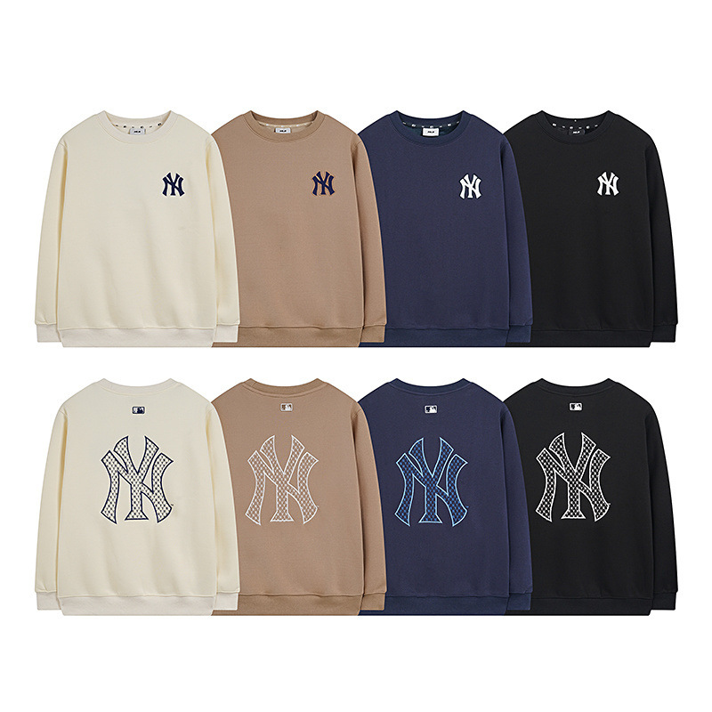 高版本MLB老花经典logo冬季情侣加绒款百搭舒适圆领刺绣卫衣