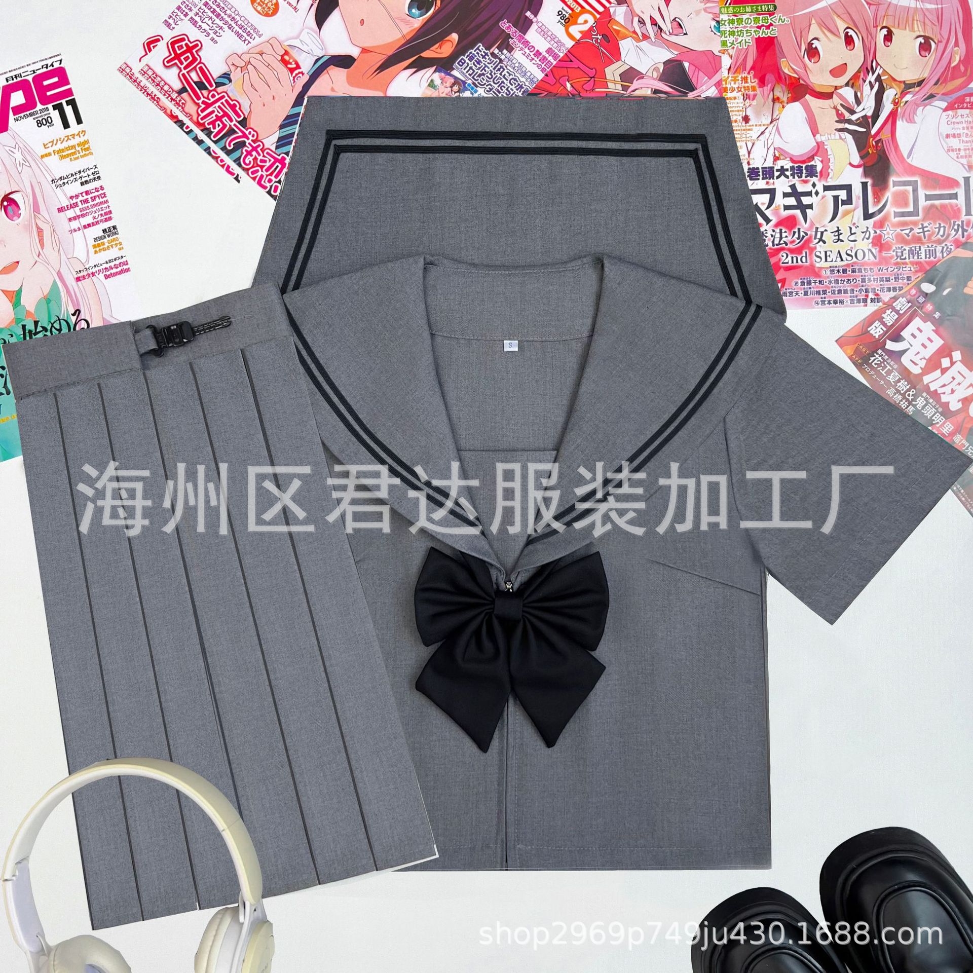 Factory Direct Delivery Gray Two-Piece Sailor Suit Japanese Authentic Jk Uniform Set College Style School Supply Short and Long Sleeve Pleated Skirt