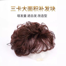 鸿秀优选-全真发增发量隐形遮盖白发短卷发蓬松头顶假发补发块片