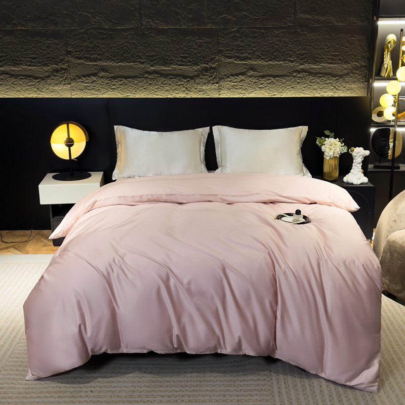 Luxury Cotton Satin Bed Sheet Set Simple Solid Colour 4-piece_voghion.com