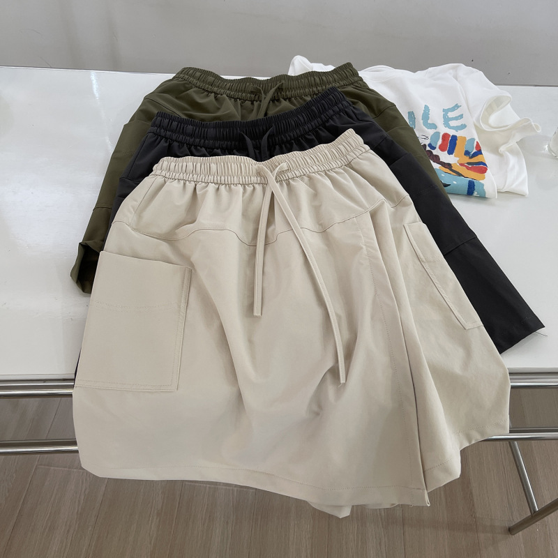 Front and Back Split Cover-Up Fake Two-Piece Culottes for Women with Large Side Pockets, Workwear Quarter Pants, Summer Mid-Pants, Thin Culottes